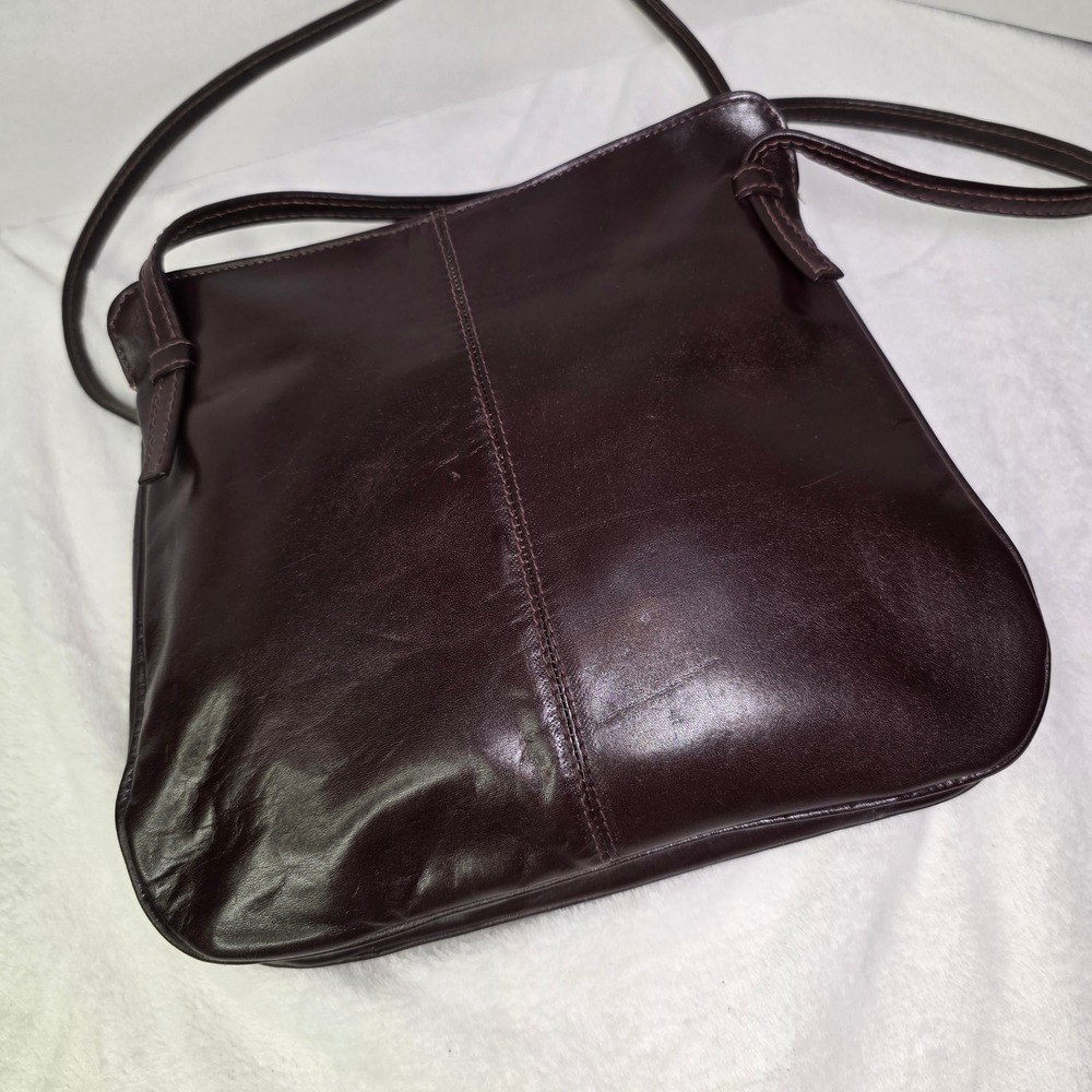 Macy's Vintage Dark Brown Genuine Leather Shoulder Bag Made in Uruguay Zip Top - Picture 7 of 14